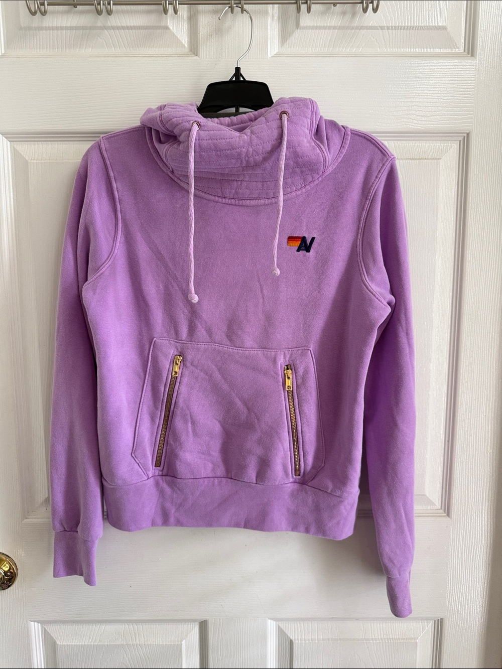 Aviator Nation Lavender Pullover Ninja Hoodie with Gold Zipper Pockets